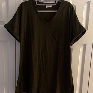Hount Oversized Olive Green V-Neck Pocket Tee
